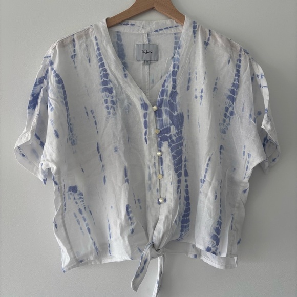 Rails Linen Rayon Blend Thea Cloud Tie Dye Button Down Tie Front Blouse Size XS - Picture 2 of 6